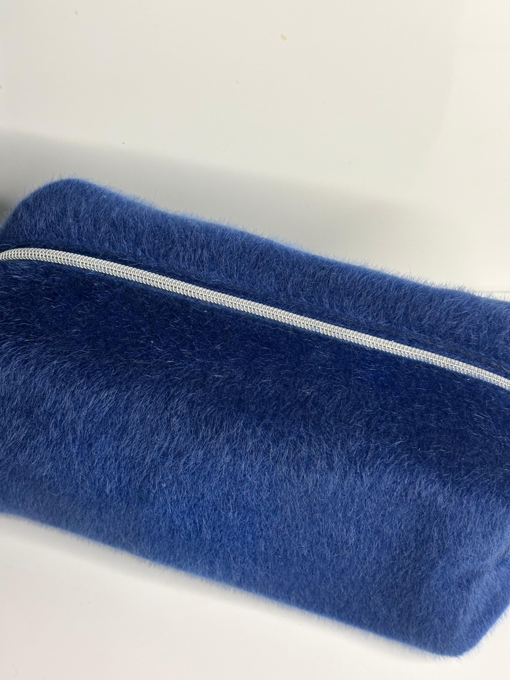 Lancome Blue Fuzzy Makeup Pouch with Silver Zipper